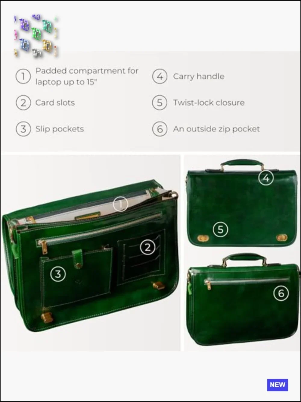 Leather Briefcase for Men - Italian Full Grain Laptop Bag Messenger Bag Gift Box